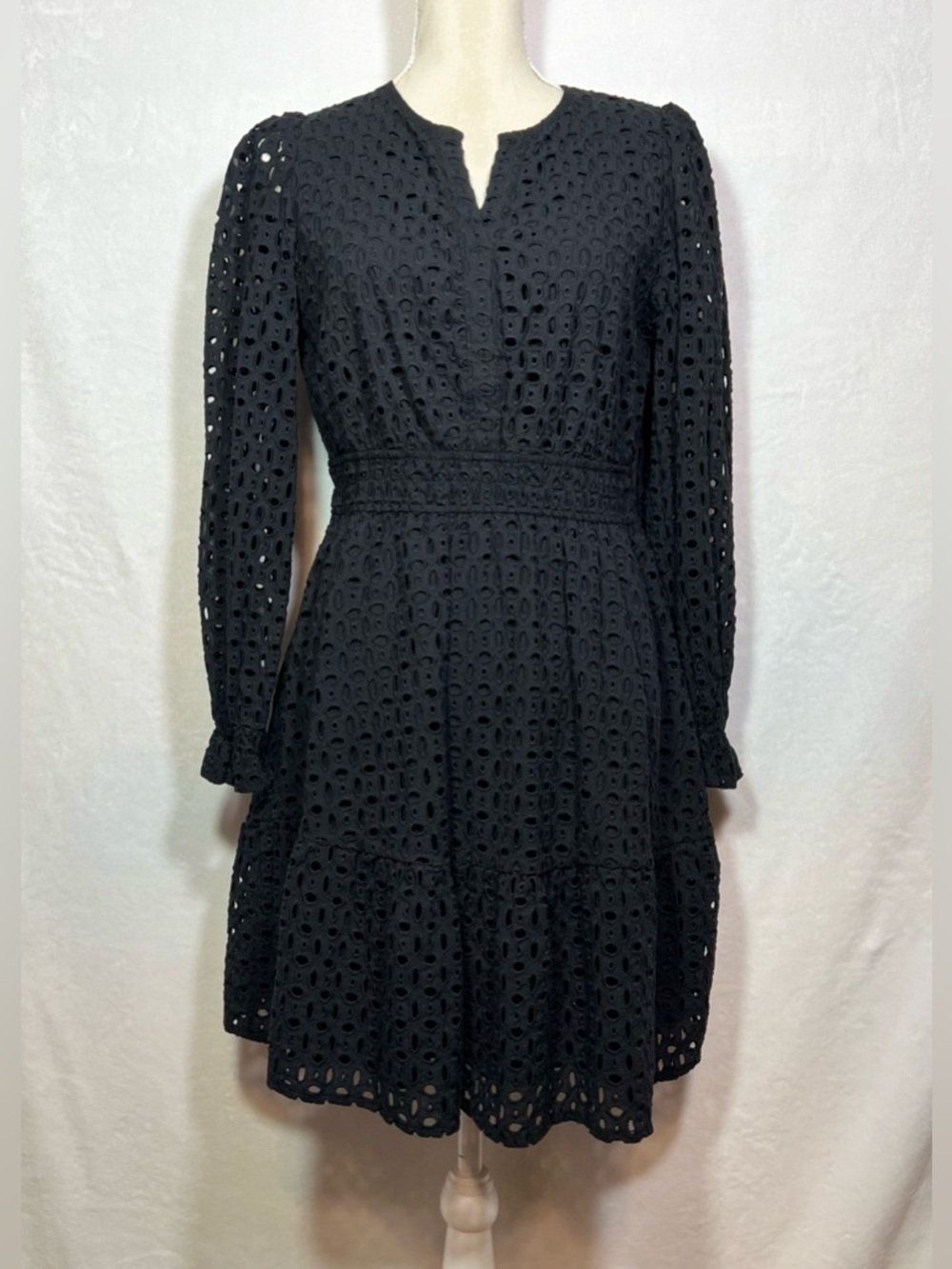 PrettyGarden Black Eyelet Dress Smocked Waist Boho Cottagecore M - Picture 2 of 8